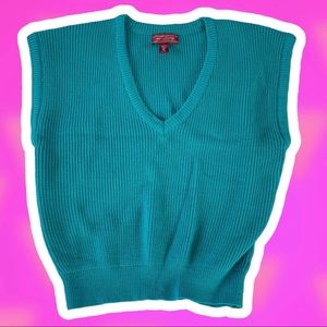 Vintage Green Medium Knit Sweater Vest Made in Korea 100% Acrylic 90s Grandpa